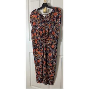 Travelsmith Dress LRG Knot Center Detail Summer Orange Brown Stretch Sleeveless
